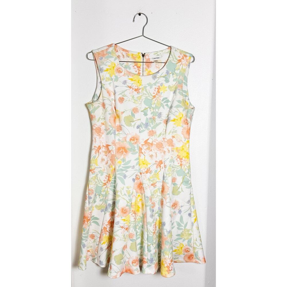 Calvin Klein Floral Print Sleeveless Fit & Flare Plus Size 14